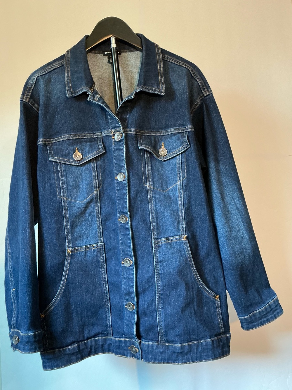 Tribal Dark Wash Relaxed Fit Blue Denim Jacket with Button Front Size Medium - Picture 3 of 11